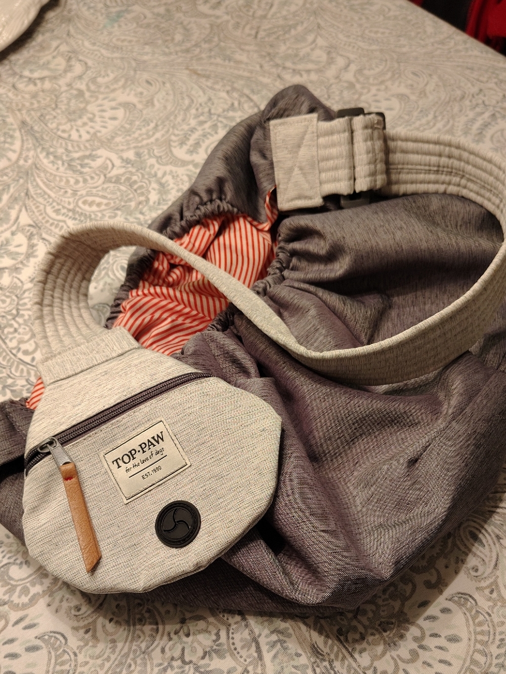 Top Paw Heather Gray Sling Carrier with Orange-Striped Lining